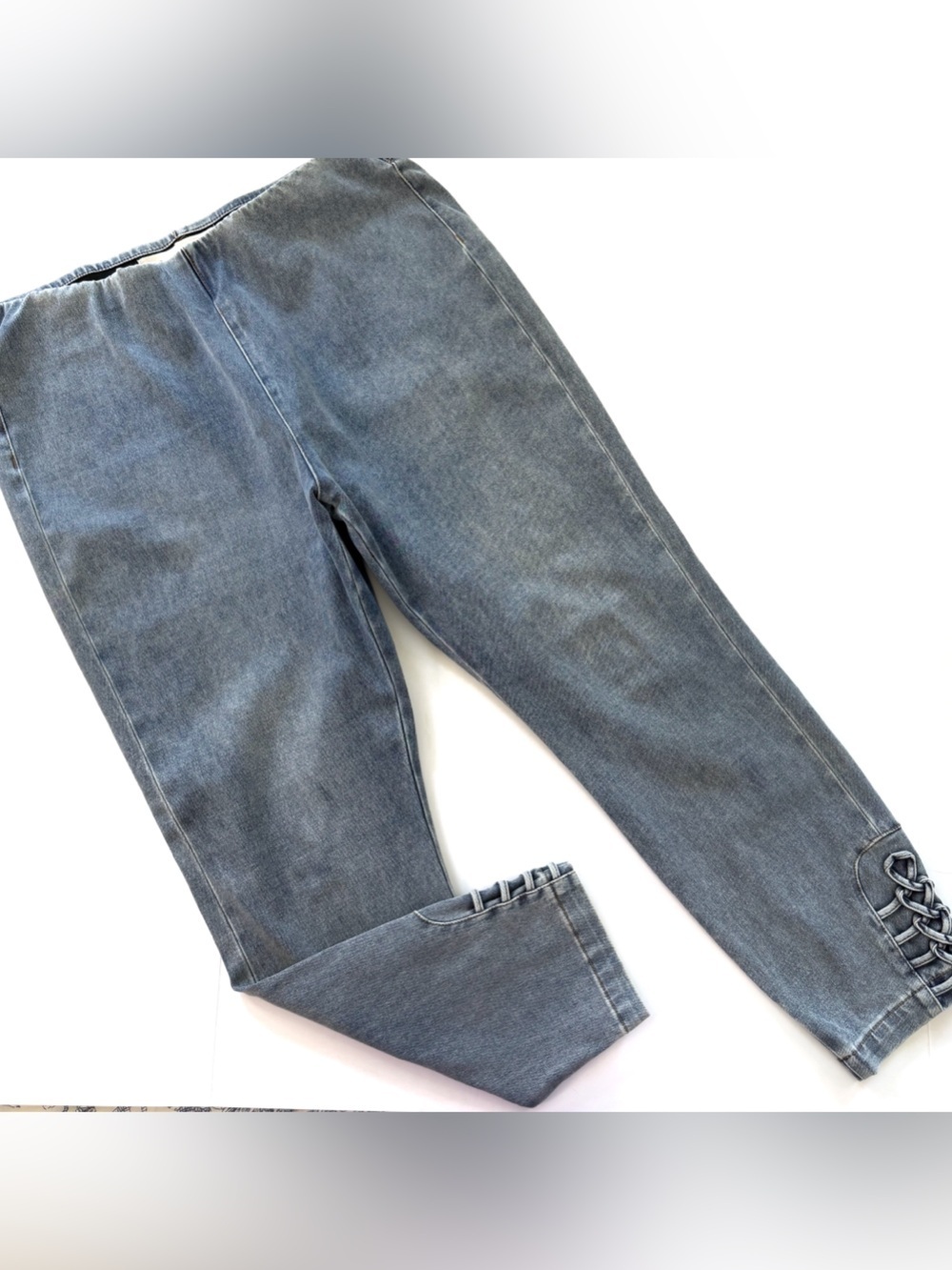 Soft Surroundings Jeans Womens XL Braided Knot Ankle Detail Pull on Stretch